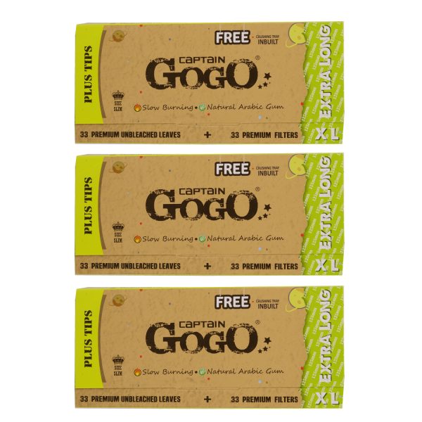 Captain GoGo Natural Unbleached Rolling Papers with Filter XL Size Booklet Pack Of 10